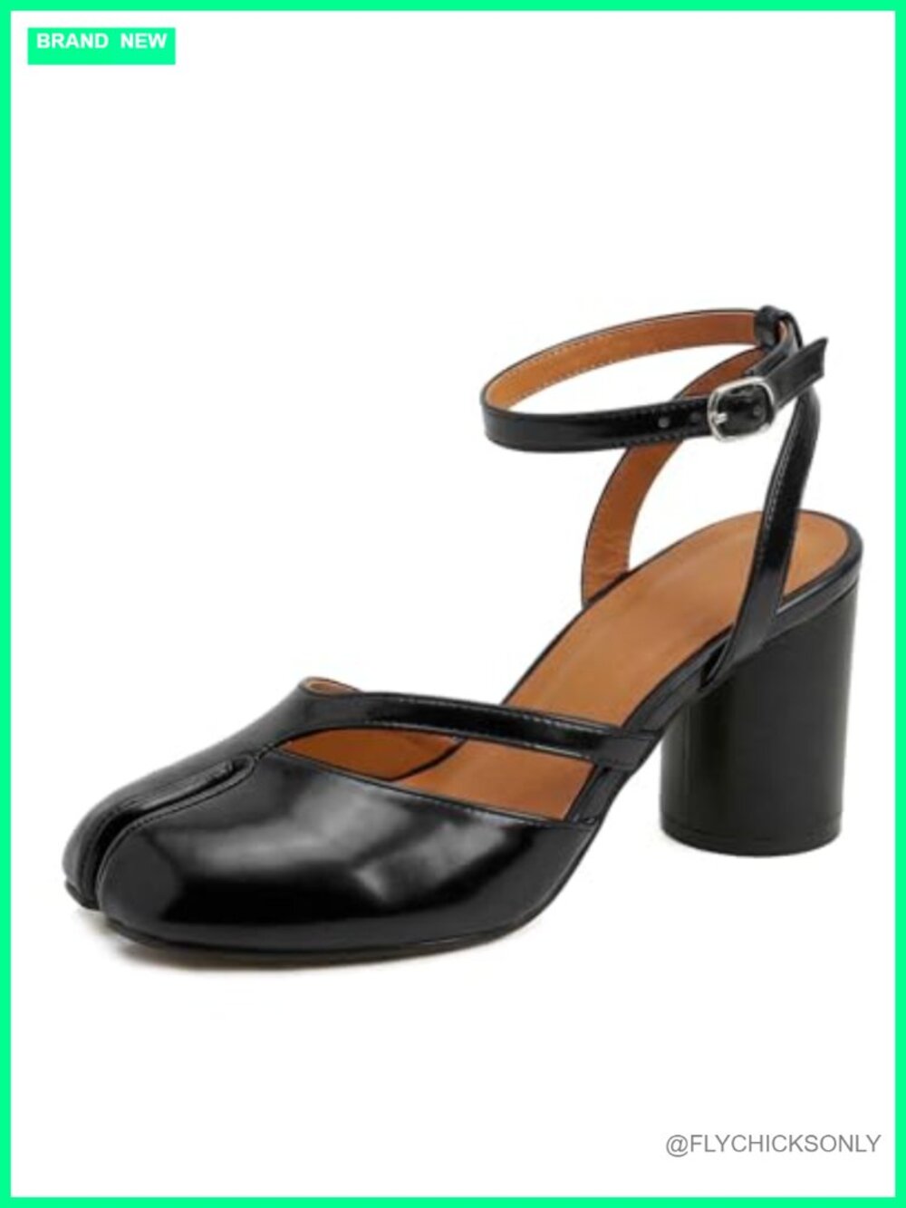 Women's Split Toe Slingback Pumps Block Heel Mary Jane Shoes Faux Leather